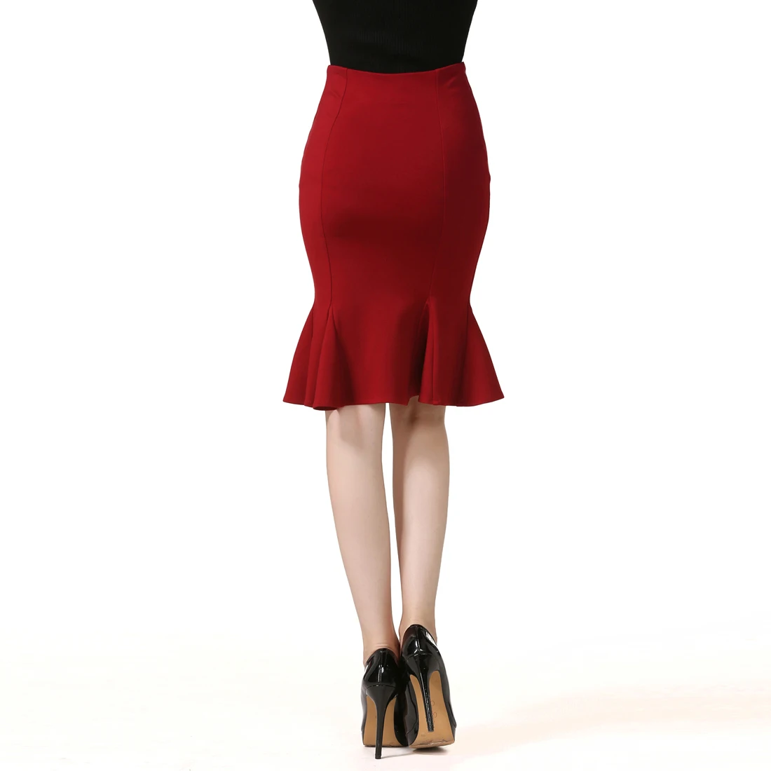 Spring Autumn Women Package Hip Ruffles Trumpet Skirt High Waist Irregular Pencil Skirts