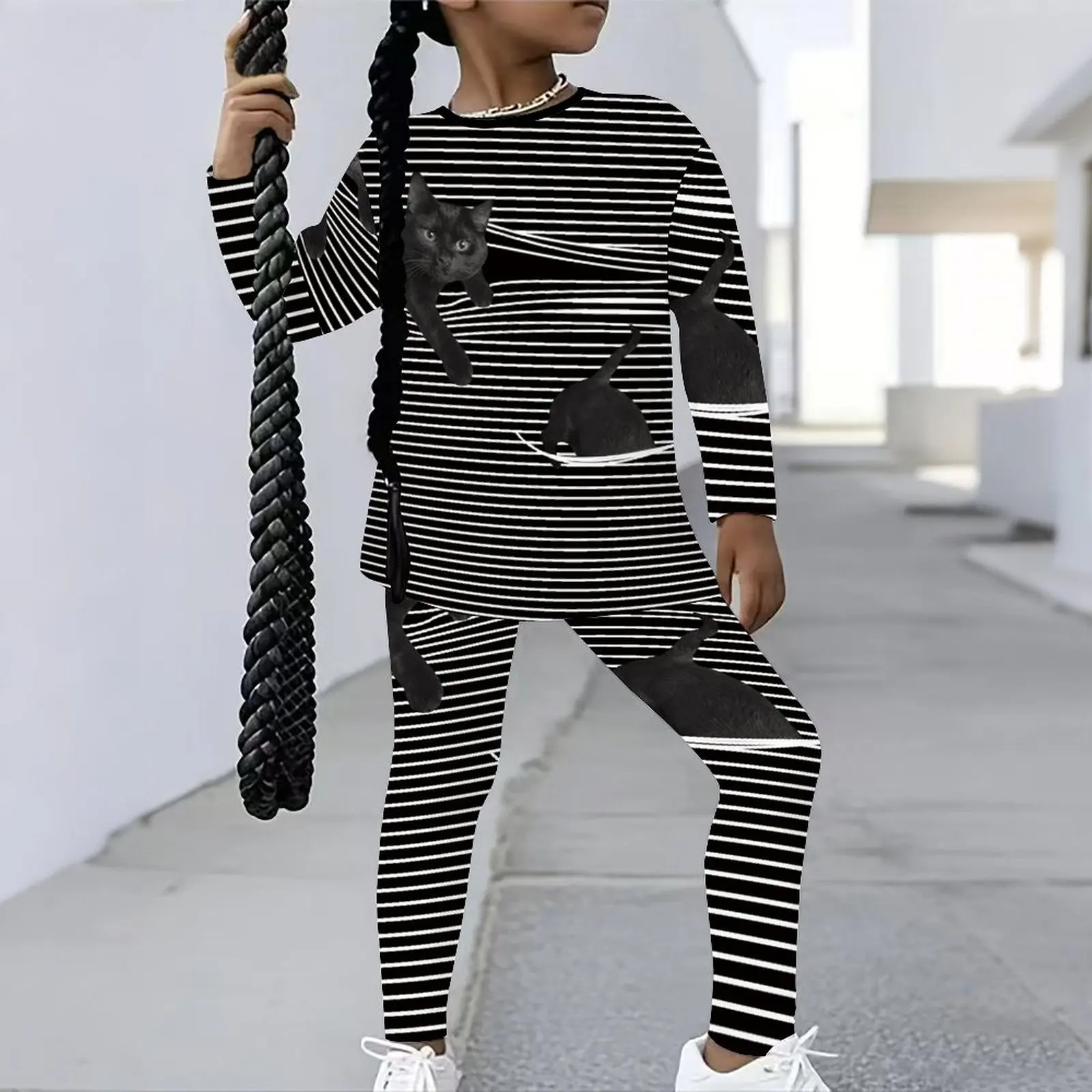 Winter Leggings Girls' Printed Long Sleeved Set Children Daily Fashion T-shirt Versatile Top Autumn Two-piece Set