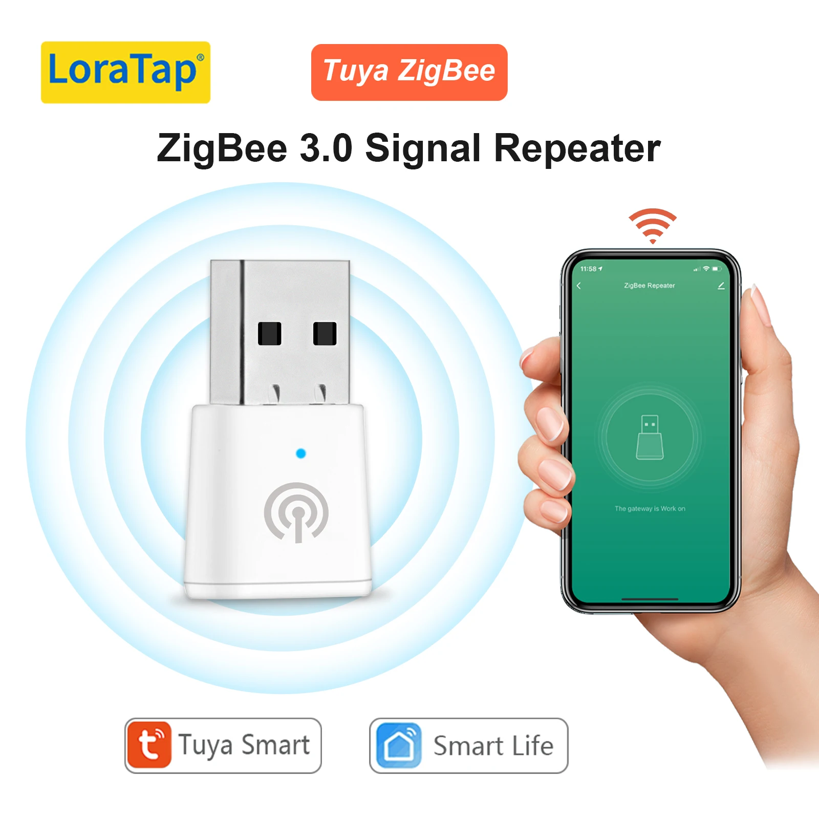 LoraTap Tuya ZigBee 3.0 Repetidor de sinal Extensor USB para dispositivos Smart Life Mesh Automation Tamanho Mini