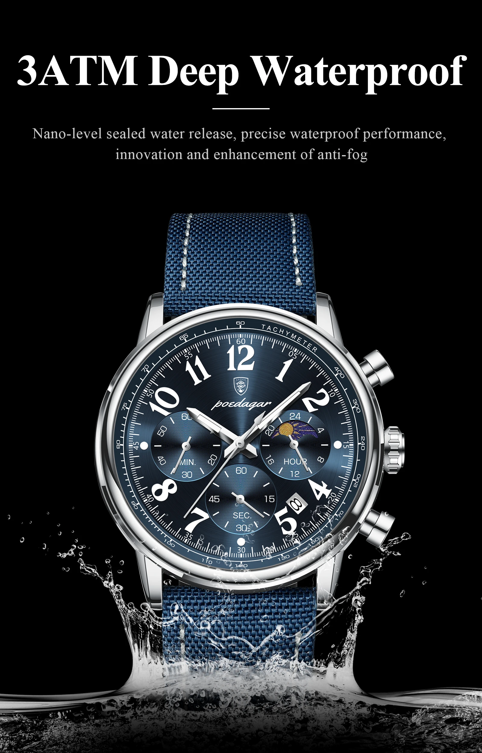 POEDAGAR Luxus Sport Militär Männer Uhr Wasserdicht Leucht Chronograph Nylon Leder Datum Mann Armbanduhr Quarz herren Uhren – Detail 12