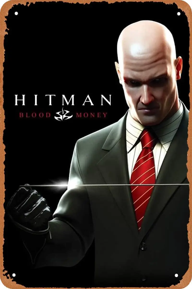 Hitman Blood Money Game Poster Tin Sign Vintage Wall Art Decoration Metal Poster 8x12 inch