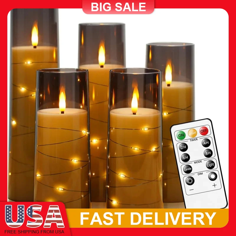 

5PCS Flameless LED Candles with Timer Flickering Battery Operated Embedded Star Lights for Wedding Home Decor Romantic Ambiance
