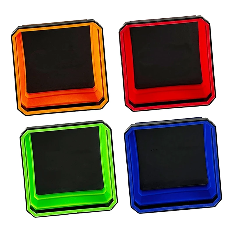 SEWS-Fold Magnetic Parts Tools Tray Set, 4-Pack Foldable 4.5Inch Square Silicone Bowls With Double Sided Magnetic Base