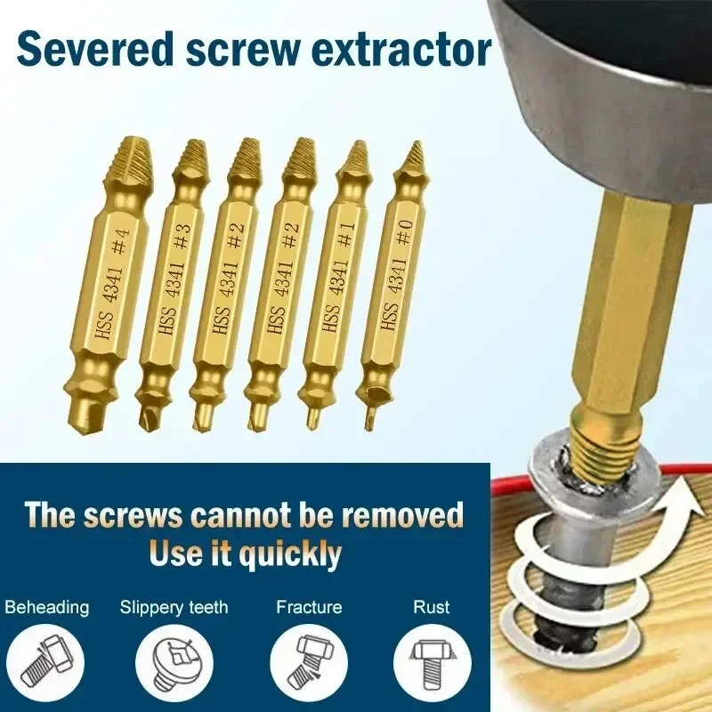 Extractor de pernos y tornillos rotos, herramientas de extracción de brocas centrales, juego de extractores de destornillador dañado de doble cara,