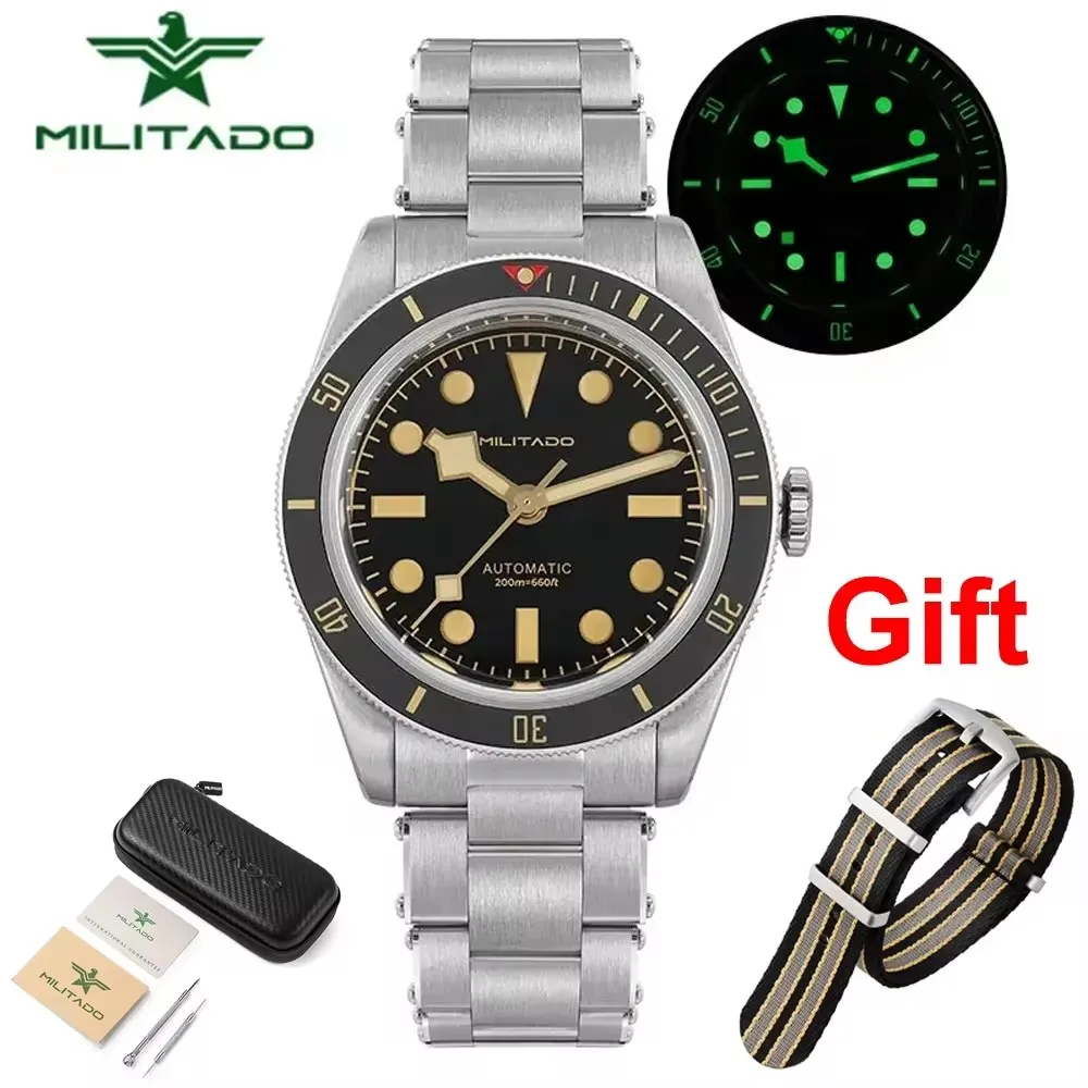 Militado ML06 BB58 38mm Watch Vintage Snowflake Hands NH35 Automatic Movement Mechanical Diver Watch Sapphire Waterproof Luminou