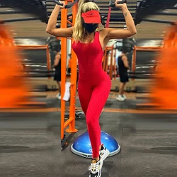 Oshoplive-Ropa deportiva para mujer, mono deportivo de Color rojo sólido, transpirable, con patrón de ondas, ajustado, a la moda, para gimnasio, novedad de 2024