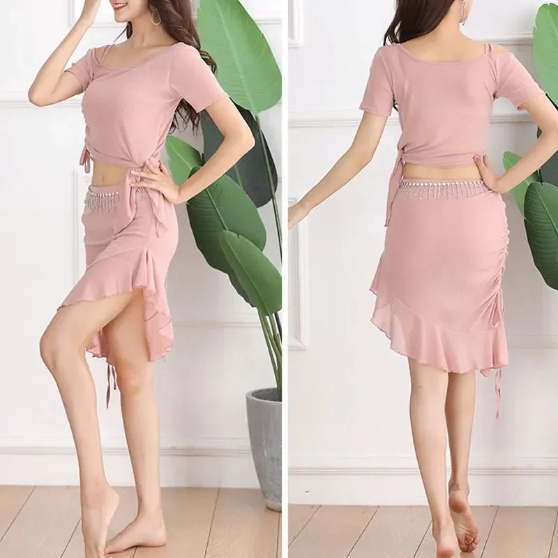 Femmes Oriental danse du ventre haut court jupe pratique Performance adulte élégant ventre danse Costume dame leçon porter tenue ensemble