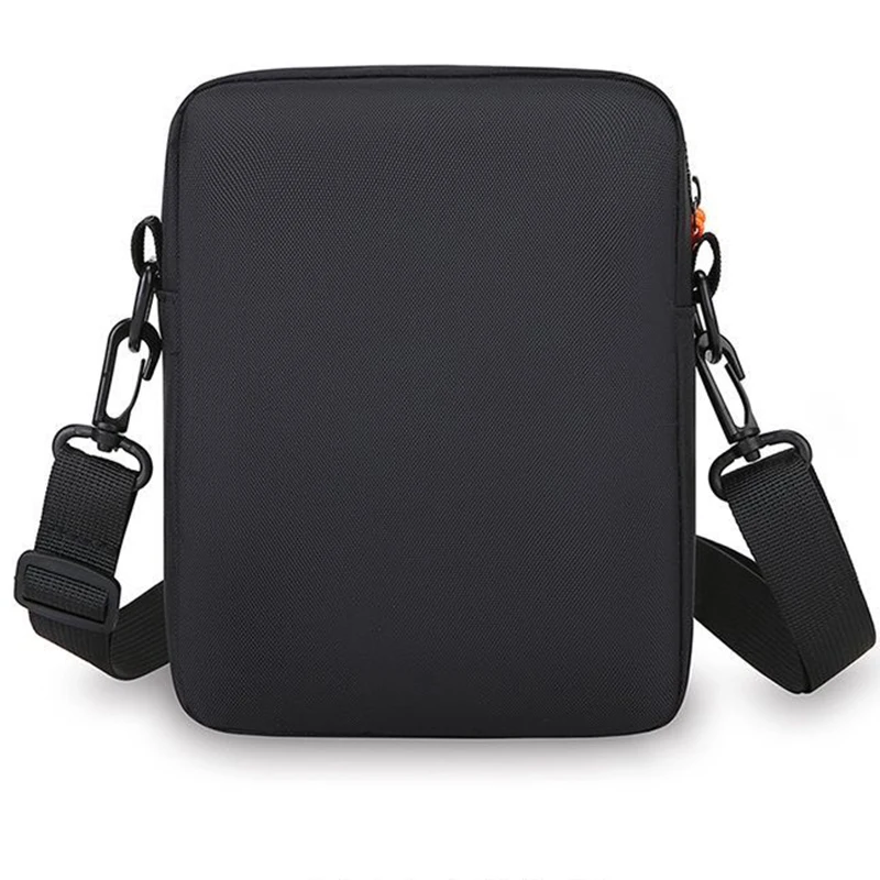 Durable Solid Color Men’s Crossbody Pack, Slim Lightweight Shoulder Bag with Contrast Orange Zip Decor and Brand Patch