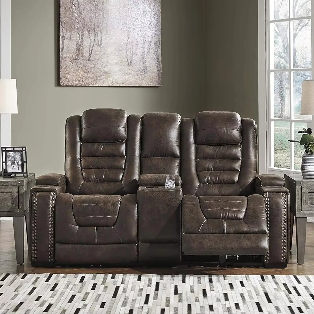 Modern Electric Home Theater Sofa With Cup&storage Faux Leather Power Reclining Loveseat Chair For Living Room Funiture Set