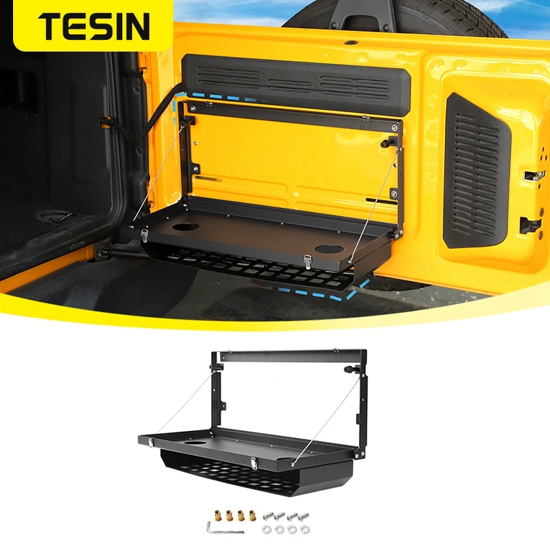 TESIN Tailgate Table Rear Door Cargo Luggage Foldable Shelf Storage Rack for Ford Bronco 2021 2022 2023 2024 Up Car Accessories