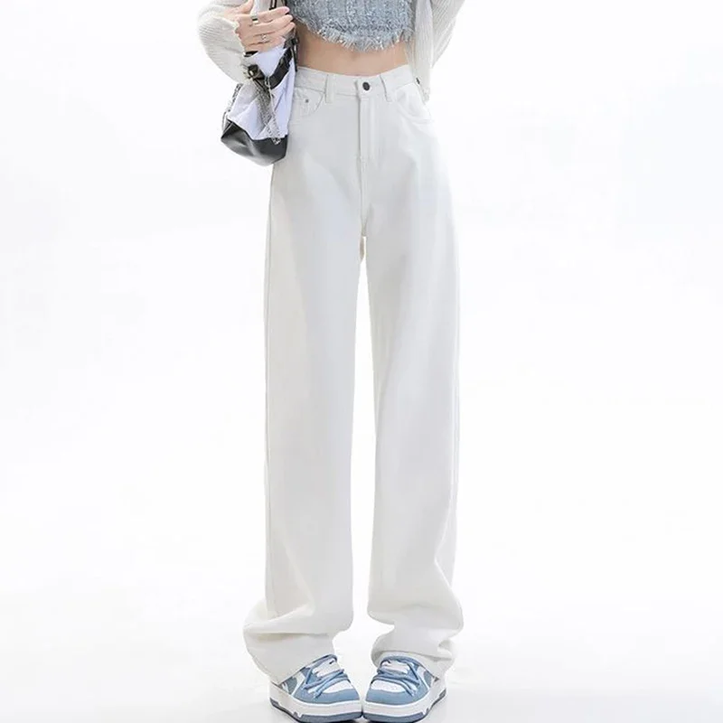 

Женские классические облегающие тонкие прямые джинсы, женские корейские однотонные джинсовые брюки с высокой талией, новые женские повседневные брюки