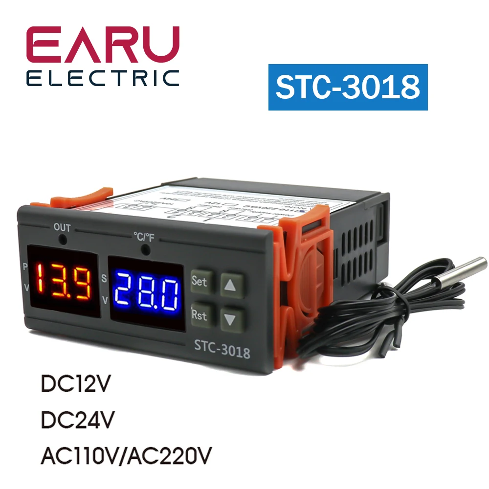 STC-3018 Dual Digital Temperature Controller Two Relay Output DC12V DC 24V AC220V Thermoregulator Thermostat With Heater Cooler