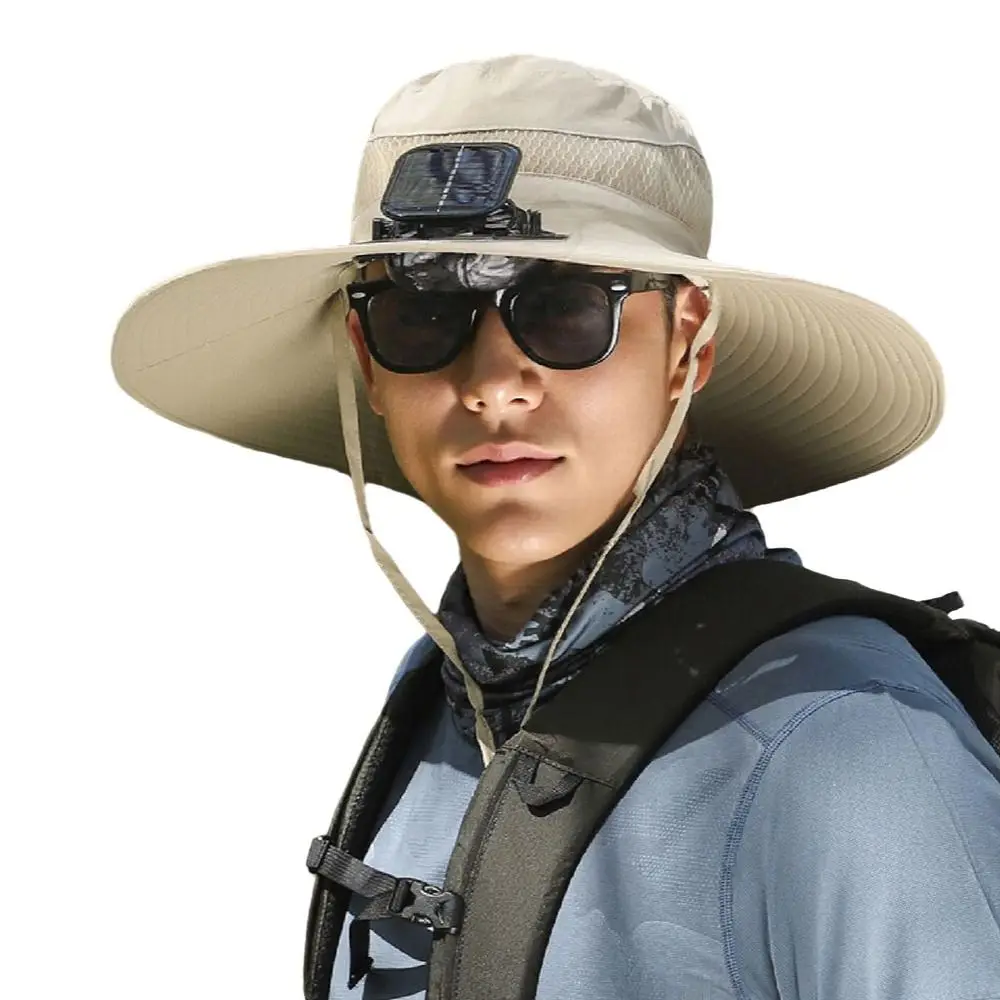 New with Solar Powered Fan Fishing Hat Wide Brim Large Size Bucket Hat Quick Dry Sunscreen Hat Outdoor