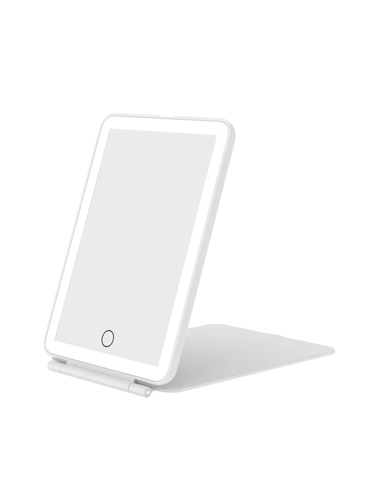 LED 접이식 여행 화장 거울 3 색 조명 모드 USB 충전식 터치 스크린 휴대용 탁상용 화장품 거울 핸드 헬드