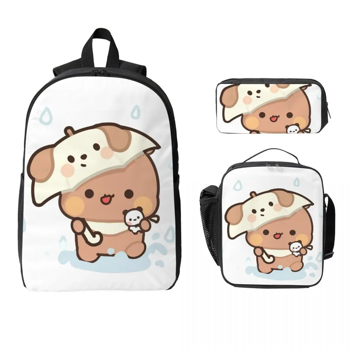 หมีและแพนด้า Bubu Dudu กระเป๋าเป้สะพายหลังนักเรียนสาว BookBag โรงเรียนกระเป๋าคอมพิวเตอร์ไหล่กระเป๋า 3 PS ถุงอาหารกลางวันฉนวนดินสอกรณี