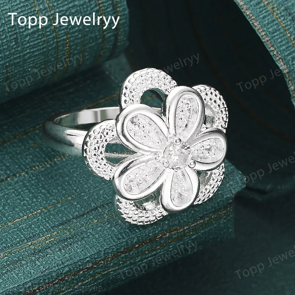 Luxury 925 Sterling Silver 7-10# Large Flower Zircon Ring For Women Charm Gift Party Fashion Jewelry