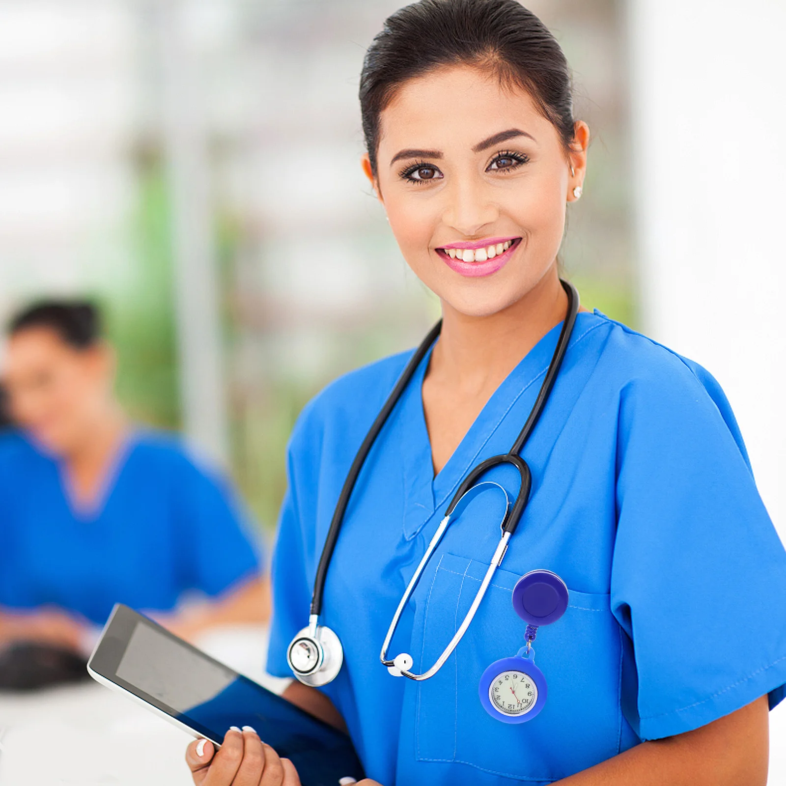 3Pcs Stretchable Nurse Pocket Watch Unisex Gift for Doctors and Medical Staff Silicone Round Design Black Light Blue and White