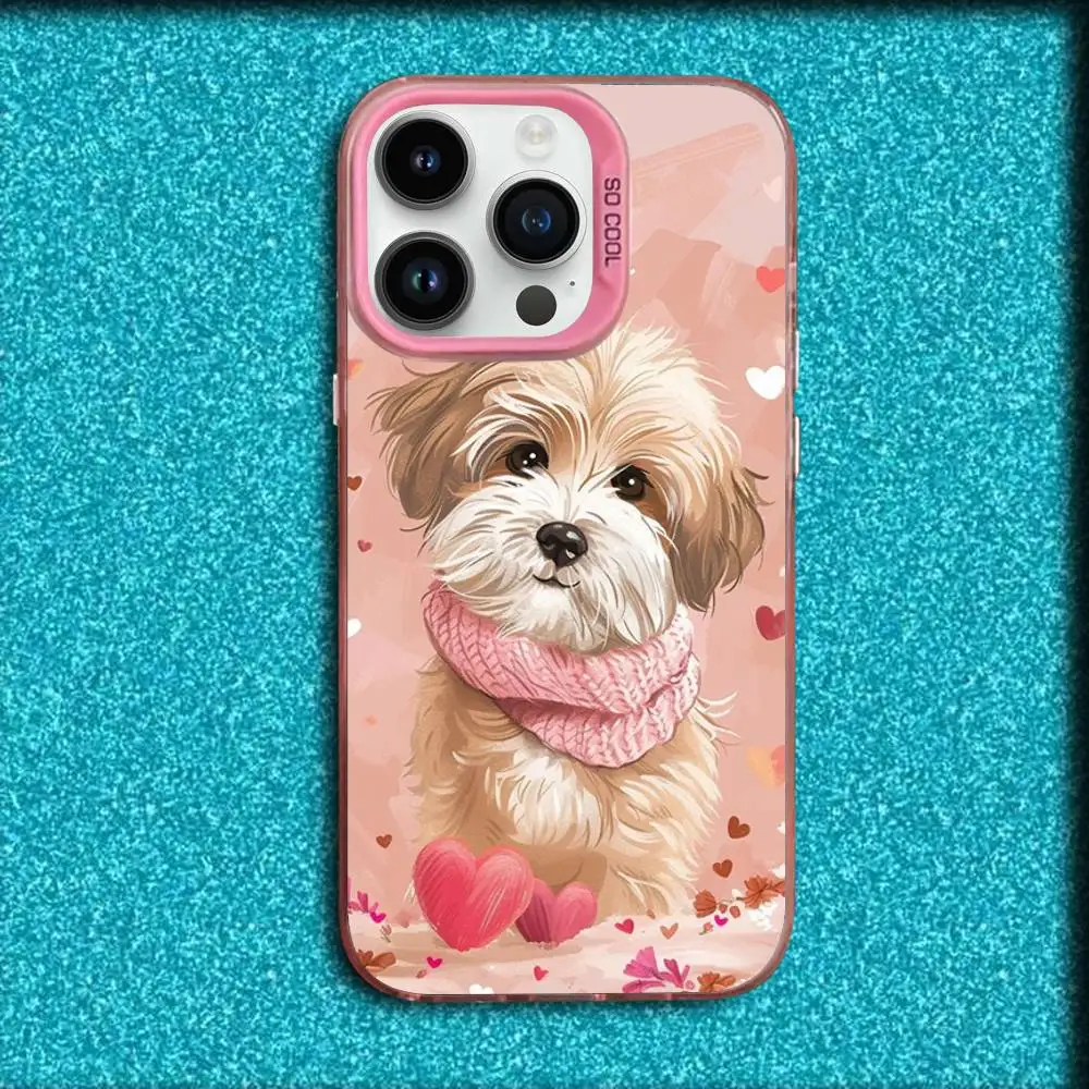 حافظة هاتف كلب مالطي لطيف لهاتف آيفون 17,16,15,14,13,12,11,Pro,Max,Plus,E,SE4,Air,Mini Pink IMD Box