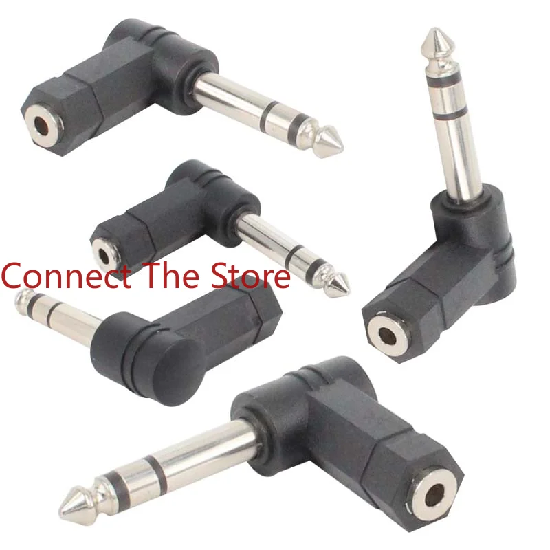 3PCS 6.35 Male Adapter   To 3.5 Female Right-angle Audio  Headphone Microphone  Connector