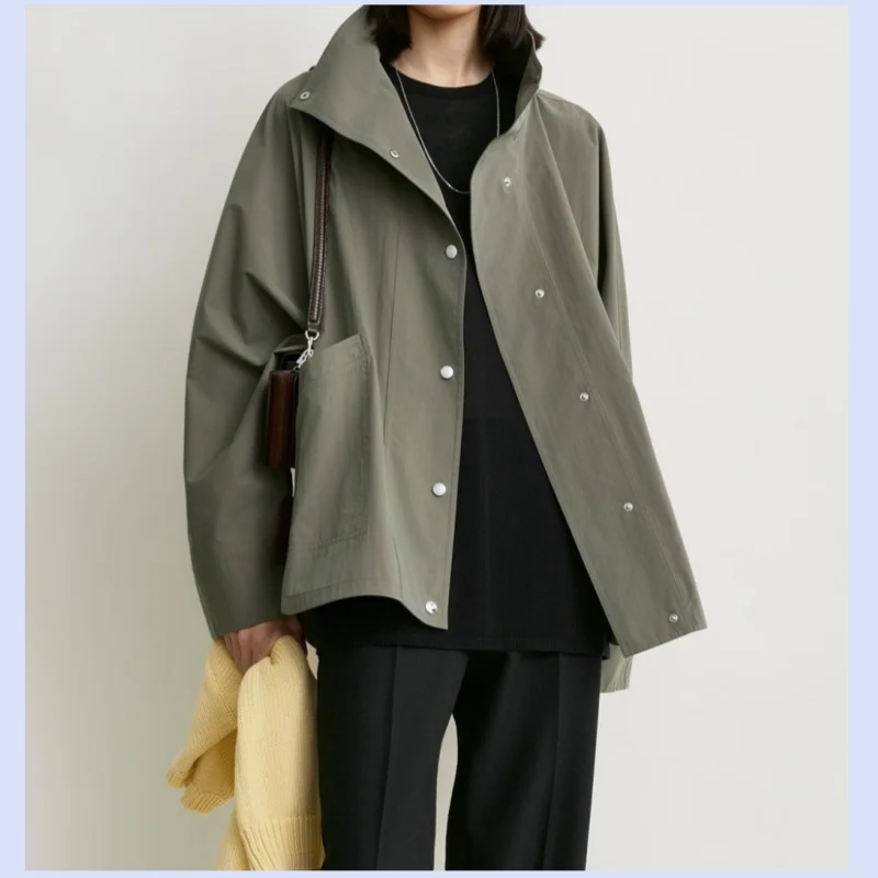 New style women's simple and commuting batwing sleeve high-neck workwear short jacket for autumn and winter 2026