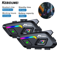 Kebidumei Motorcycle Helmet Intercom BT5.3 Wireless Headset Handfree Call Waterproof Moto Headphone For Rider With Ambient Light