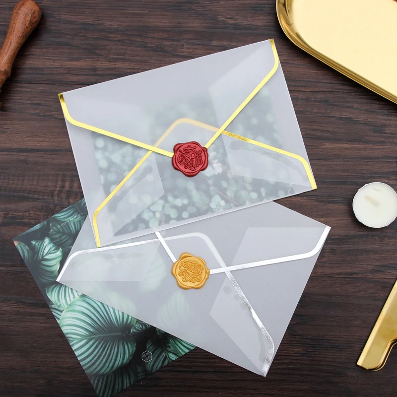 

30pcs/lot Golden Sulfate Paper Love Letter Translucent Envelope 175X125mm Wedding Invitation Business Postcard Packaging Giftbox