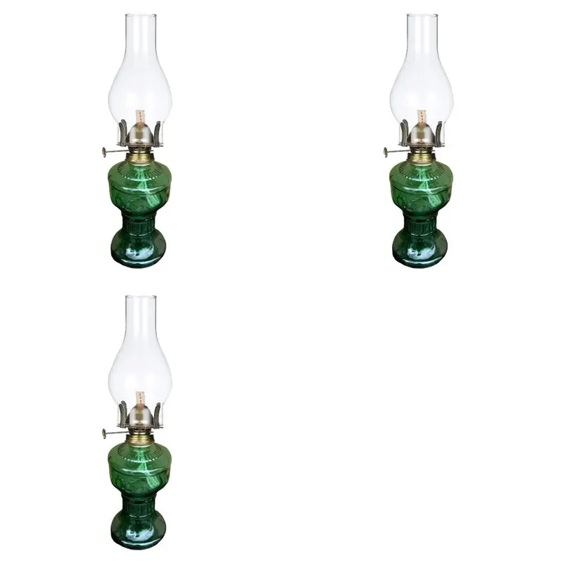 

3X Rustic Oil Lamp Vintage Glass Coal Lamp Oil Lamps For Indoor Use Home Decor Lighting Oil Lantern Green-LICG