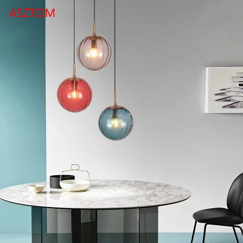 

Colored glass ball Pendant Light Nordic LED Hanglamp For Bedroom Dining Room Bar Decor Loft Luminaire Suspension Kitchen Fixture