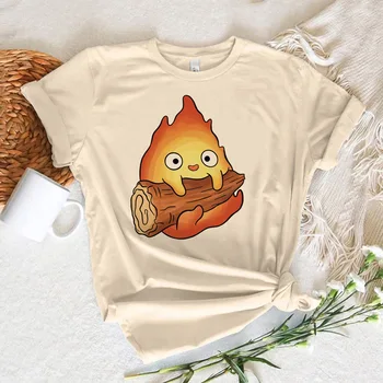 Calcifer top damski projektant letni harajuku t shirt dziewczyna japońska manga odzież