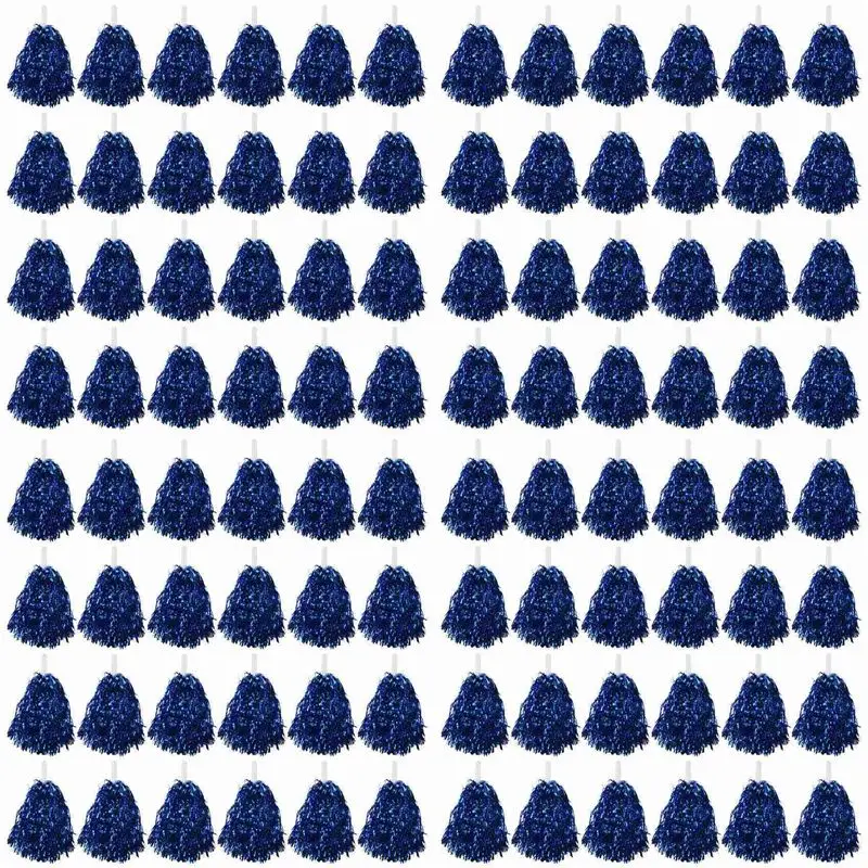 HOES-96Pcs Cheerleading Pom Poms Metallic Foil Cheer Pom Poms With Plastic Handle For Adults Kids Cheerleaders Party Blue