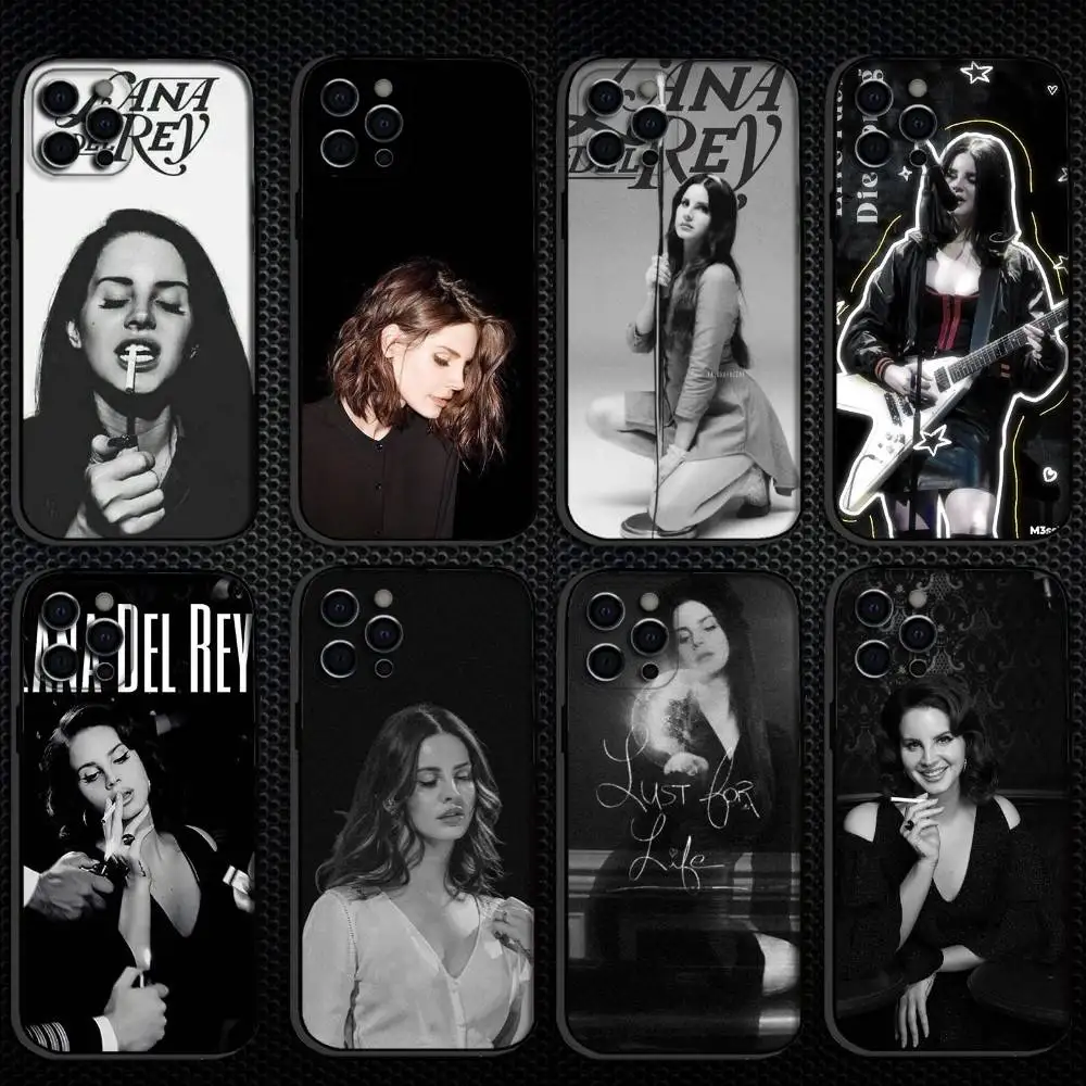 

L-Lana Del Rey Singer motif Phone Case For iPhone 16,15,14,13,12,11 Plus,Pro Max, Soft Silicone Black Cover