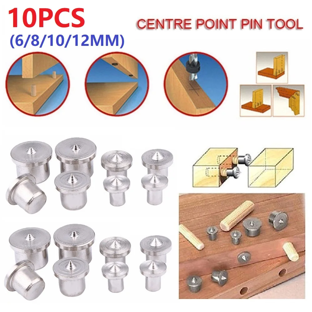 จุด Pins Dowel Center Dowel Center Point Pins ไม้ Marker Hole Tenon Center ชุดเงิน 10 ชิ้น 10X6 มิลลิเมตร/8 มิลลิเมตร/10 มิลลิเมตร/12 มิลลิเมตร