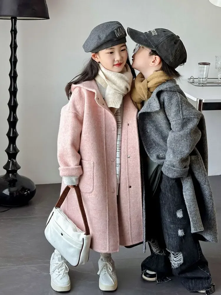 Korean Style Thickened Coat Children Warm Jacket Outwear Winter Autumn Girls Long Fashion Cotton Woolen Coat Baby Boys Princess