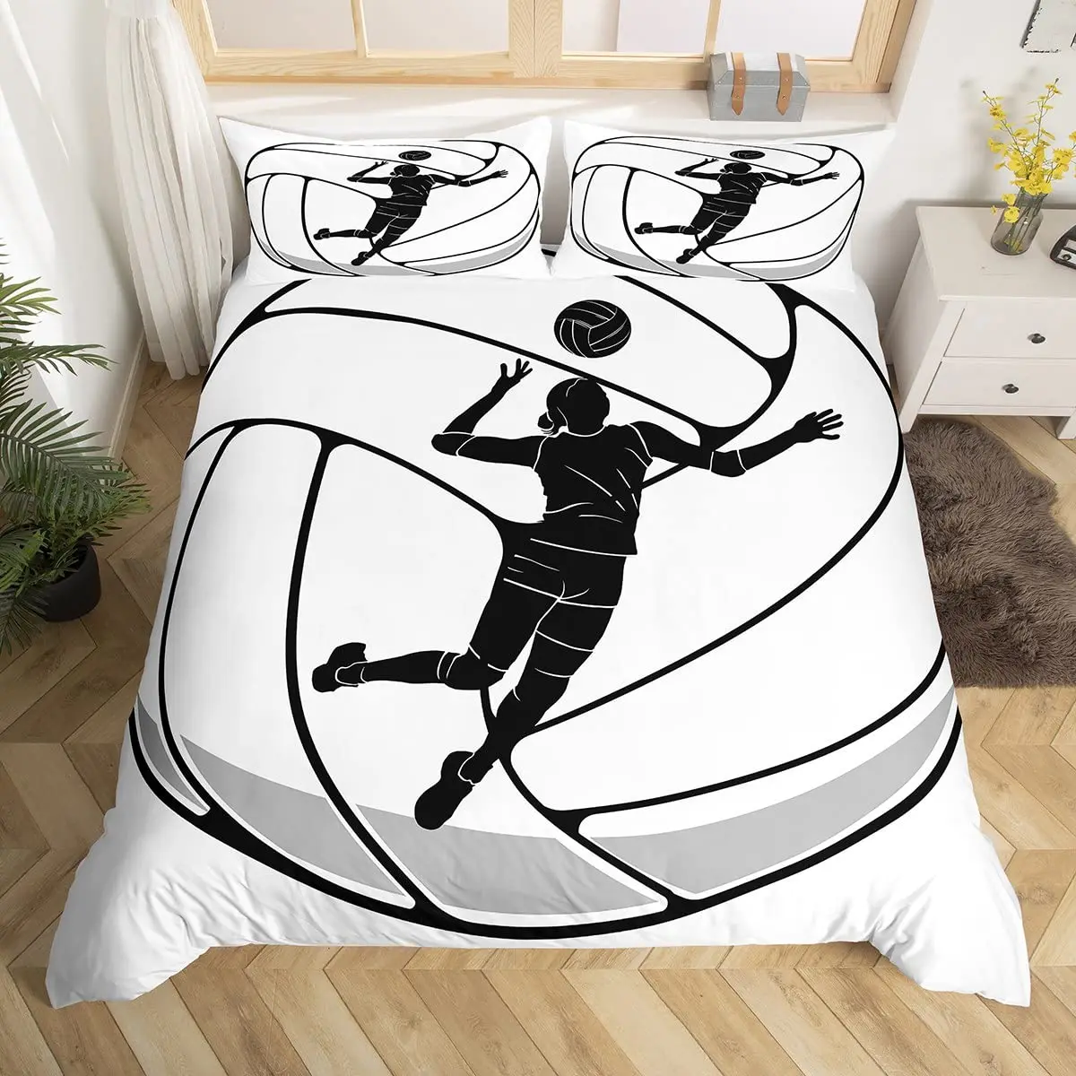 

Volleyball Sport Bedding Set Sports Theme Duvet Cover King Queen Watercolor Volleyball Comforter Cover Ball Game Quilt Cover