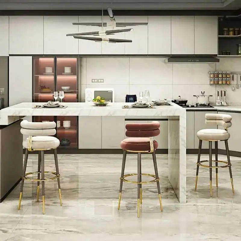 

Luxury Stainless Steel Rotating Bar Chair Italian Fabric High-foot Bar Chairs for Kitchen Modern Minimalist Home Back Bar Stools