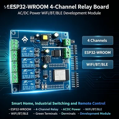 4-Ch ESP32-WROOM WiFi/BLE Relay Module, AC/DC Input, IoT Development Board