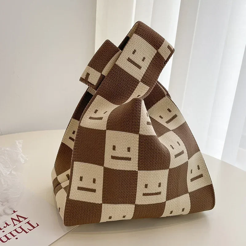 

Korean Minimalist Knitted Handbag - Wide Striped Women's Wrist Bag, Handmade Mini Knot Tote Purse for Students