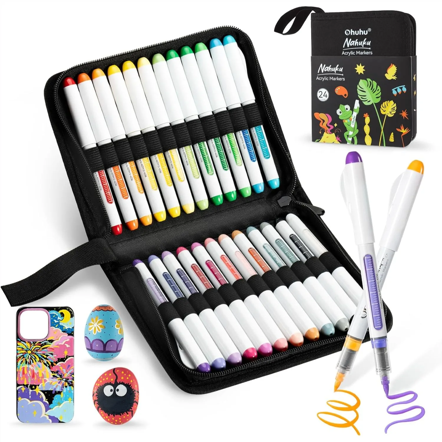 

24 Colors Acrylic Paint Markers Brush Tip Automatic Ink Control High Opacity Paint Pens For Rock Painting 3D Prints Easter Eggs Wood DIY Crafts