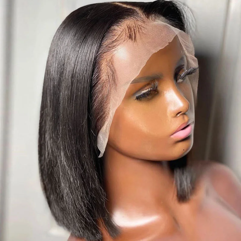 Brazilian Straight Short Bob Lace Front  Wig 13*5*2 T Part Lace Front Wig Human Hair Wigs 180% Density Human Hair Wigs