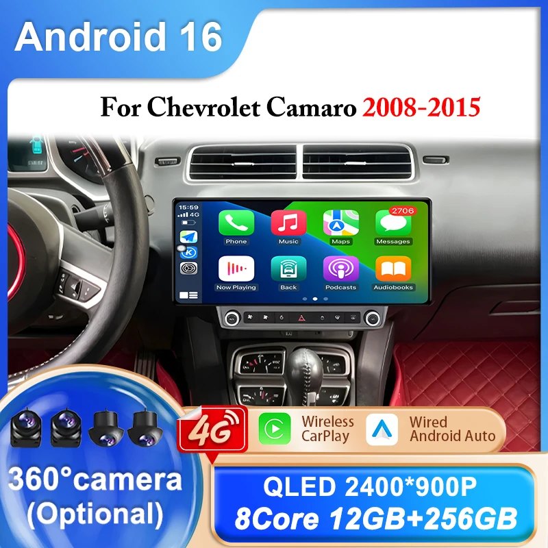 12.3 Inch Android 16 Car Radio For Chevrolet Camaro 2008-2015 Carplay Video Central Multimedia Player Stereo Head Unit BT WIFI