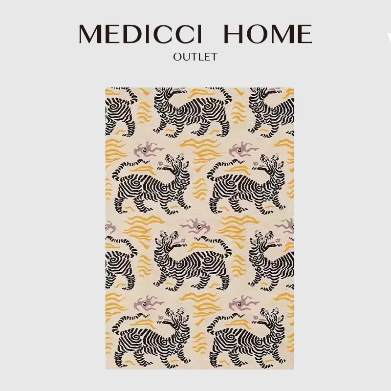 Medicci Home French Country Clarence House-Heavy Woven Upholstery Fabric Pattern Tibet Tiger Carpet Luxury Rugs Floor Mat Exotic