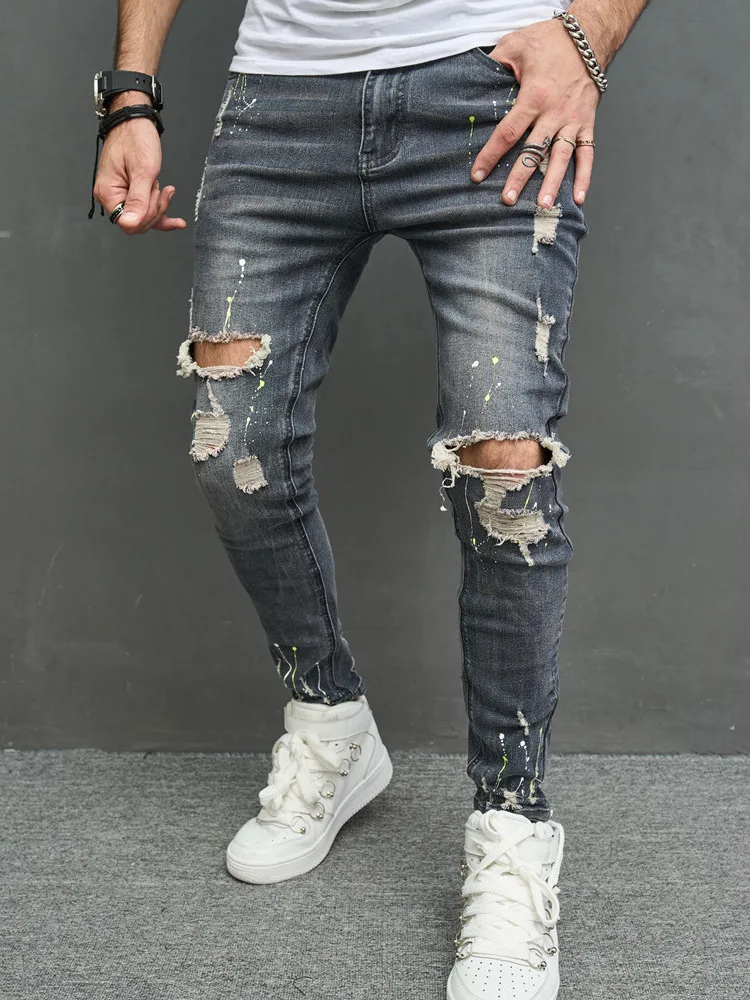 

Men's Casual Elastic Slim Fit Jeans mid Waist Polyester Fiber Spring Autumn Wear Comfortable Stretch Denim Pants
