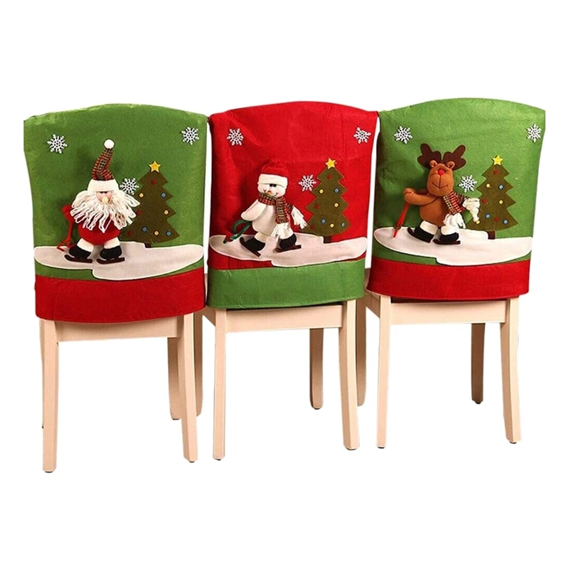 

JFBL Hot Christmas Chair Cover,Christmas Chairs Back Cover Set Of 3,For Christmas Decor Dinner Table Party Home Decor