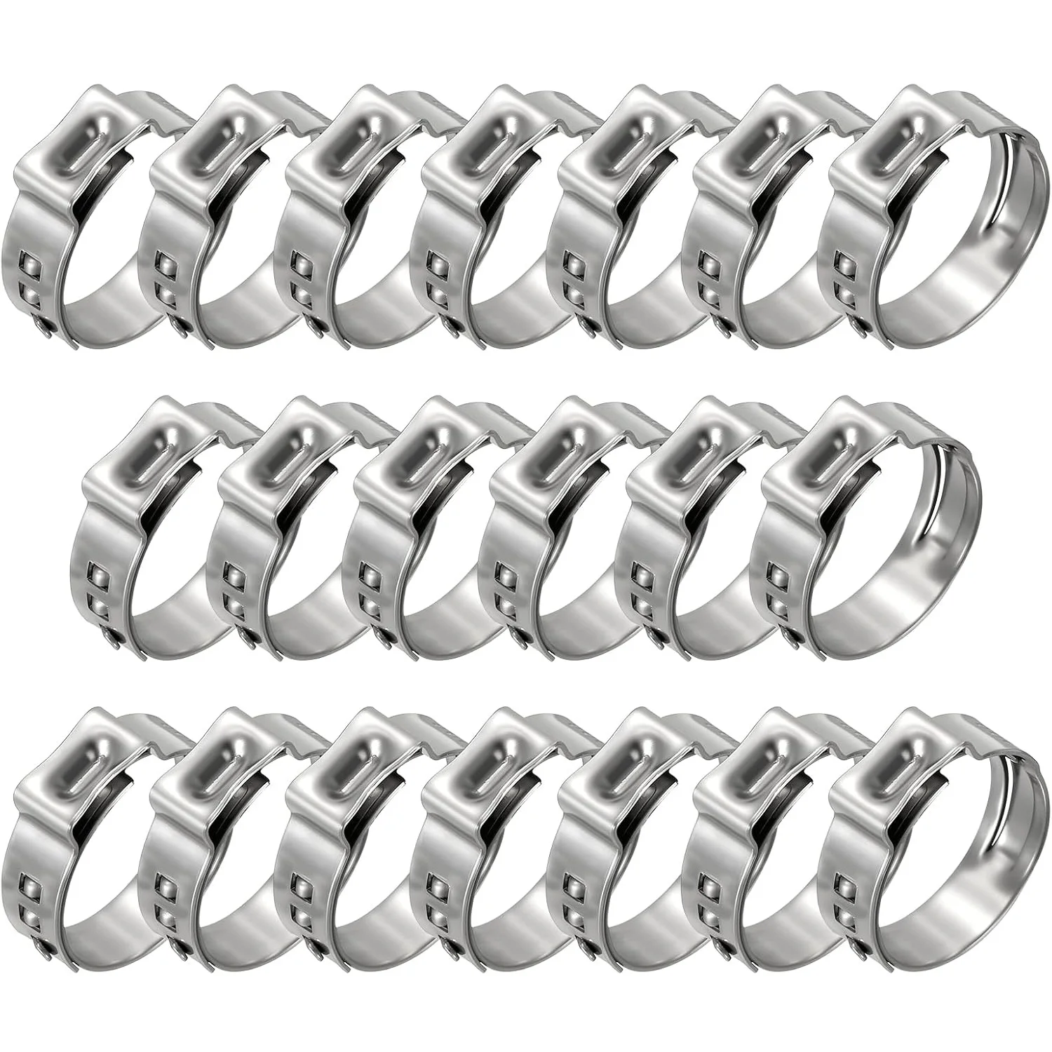 30pcs Hose Clamps 304 Stainless Steel Single Ear Hose Clamps Cinch Clamp Rings 6.5mm-36.1mm Pipe Clamp for Automotive, Plumbing