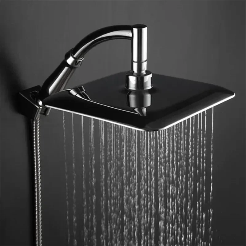 ABS Chrome 9 Inch Square Thin Rotatable Top Rain Shower Head Wall Mounted Extension Arm Water Saving Pressurized Shower for Bath