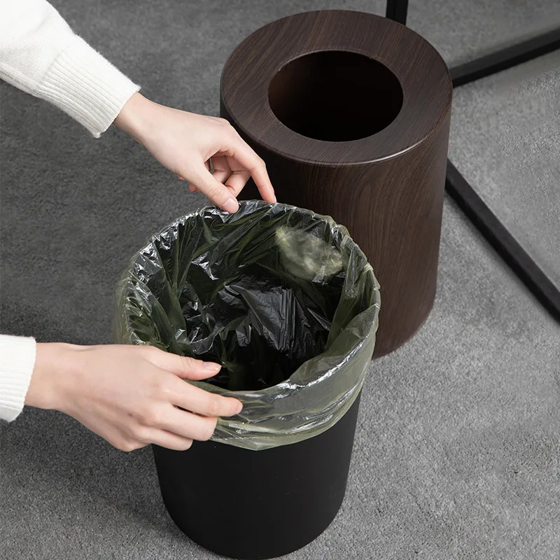 Light Luxury Lidless Hidden Garbage Bag Classification Conical Wastebasket Bedroom Bathroom Wood Grain Trash Can