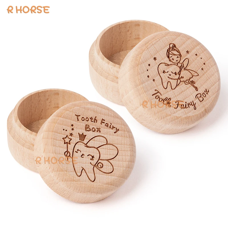 2Pcs Tooth Fairy Box for Boy Girl Wooden Tooth Keepsake Box Place Under Pillow Milk Teeth Container Box for Baby Shower Gift