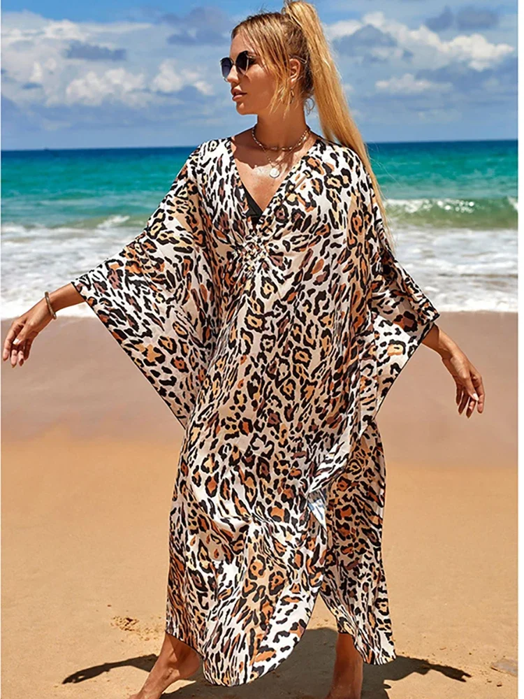 2024 Grote Maat Kaftan Jurken Voor Vrouwen Tie Dye Print Strand Cover Up Robe De Plage Kaftan Badpak Cover Up Strandkleding Tuniek