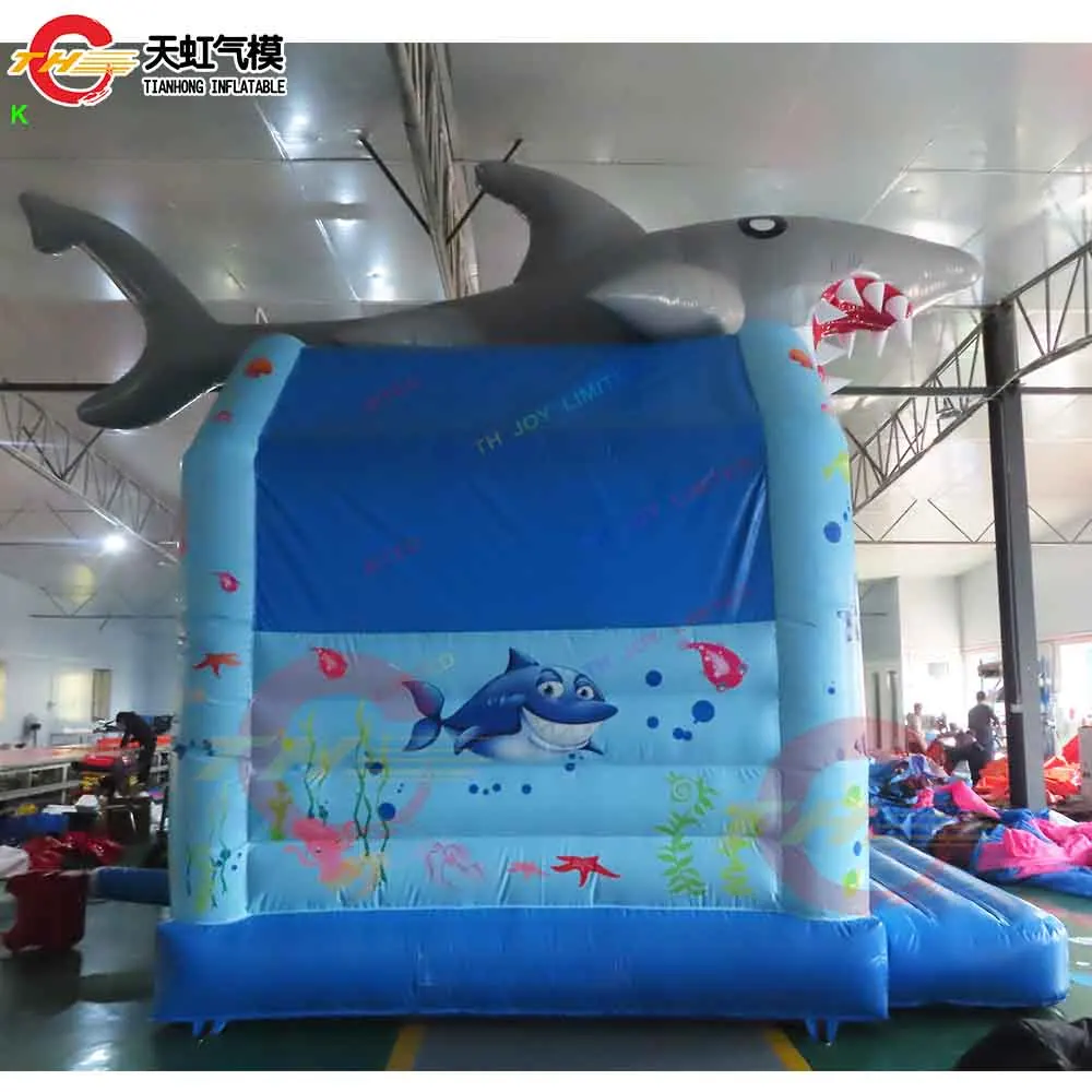 Maison de rebond combinée de requin gonflable commerciale, livraison rapide, videur gonflable sur mesure, château de saut gonflable avec Blowe