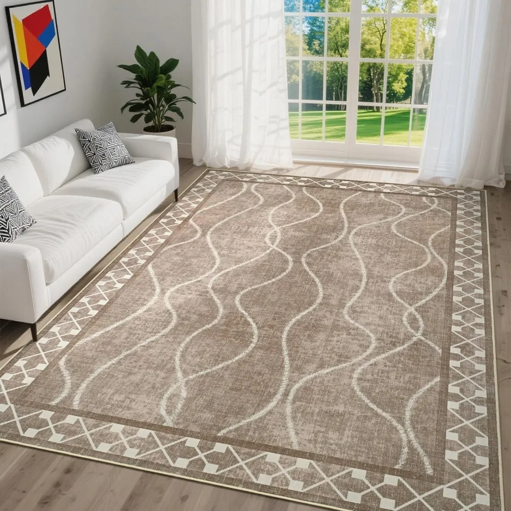 

DweIke 5x7 Area Rugs for Living Room, Machine Washable Bordered Rug for Bedroom, Luxury Rubber Backing (Non-Slip) Low Pile Throw